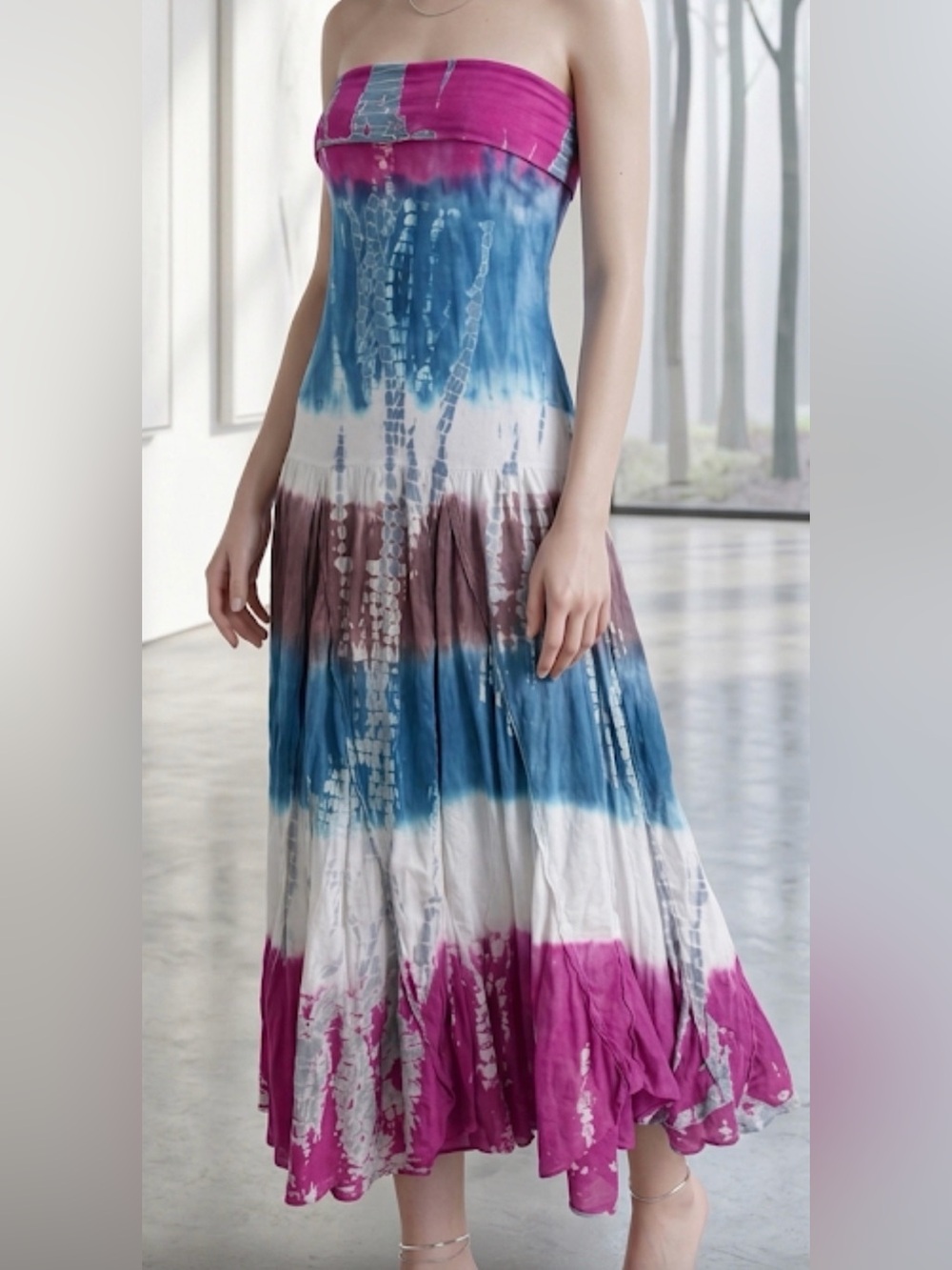 Solitaire Purple Orange Tie Dye Convertible Strapless Midi Dress Maxi Skirt Sz L